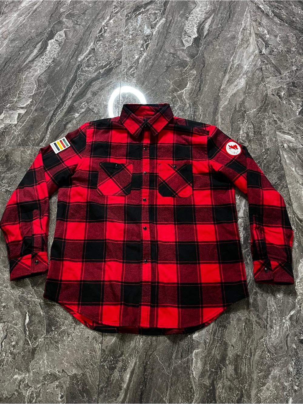 Hudson's Bay Team Canada Olympic Flannel Shirt Plaid Maple Leaf Made in Canada